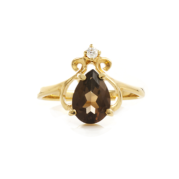 Кольцо из желтого золота с раухтопазом и бриллиантом