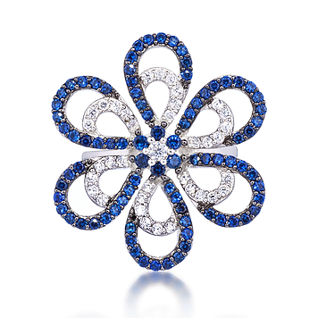Кольцо из серебра цветок с синими и белыми камнями