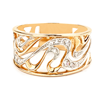 Широкое кольцо из золота с фианитами