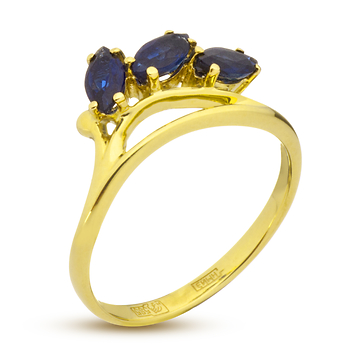 Золотое кольцо с сапфирами огранки маркиз