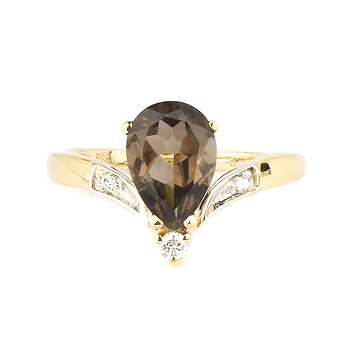 Кольцо из желтого золота с грушевидным раухтопазом и бриллиантами