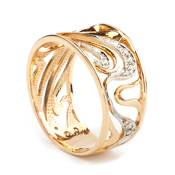 Широкое кольцо из золота с фианитами