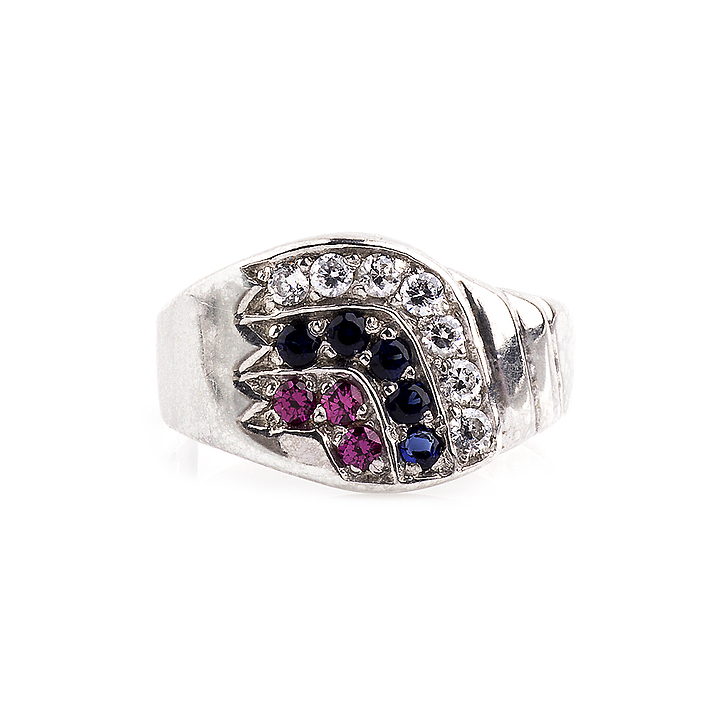 Серебряное кольцо с розовыми и синими фианитами
