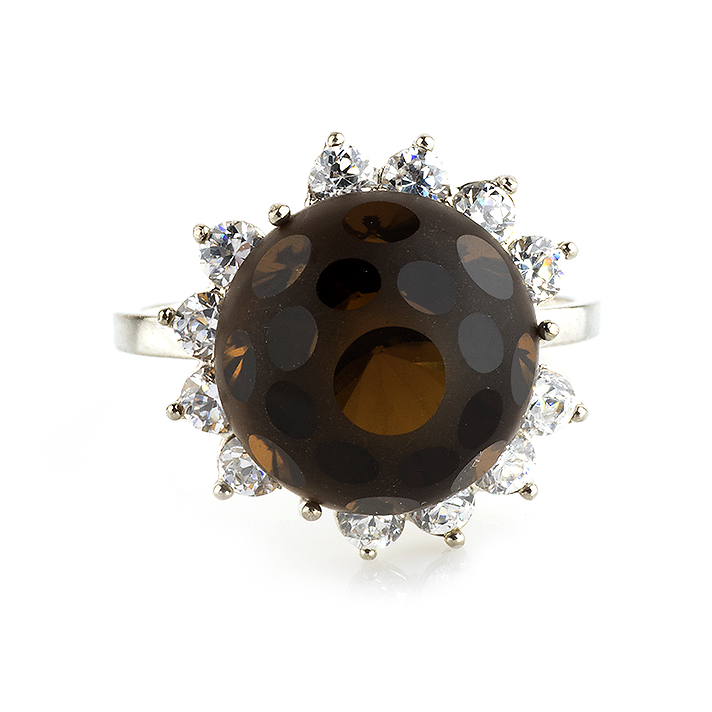 Серебряное кольцо с раухтопазом фантазийной огранки