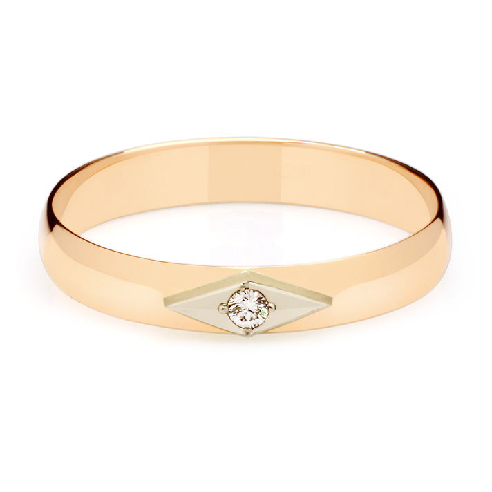 Кольцо обручальное из розового золота с бриллиантом 4мм