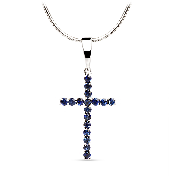 Крест с синими сапфирами из белого золота