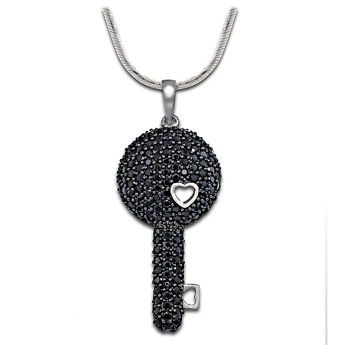 Кулон ключ из серебра с черными камнями
