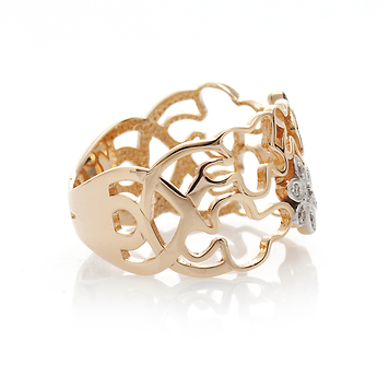 широкое золотое кольцо с цветными фианитами