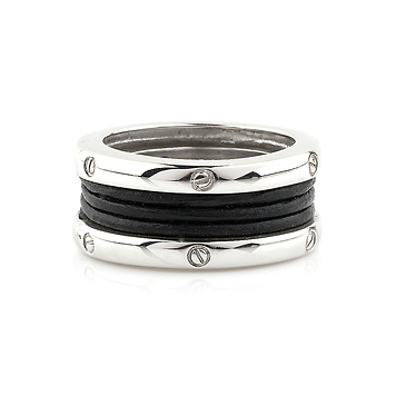 Серебряное кольцо со вставкой из кожи