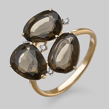 кольцо золото 585 с дымчатыми кварцами