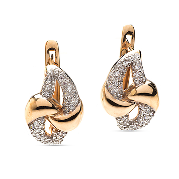 Серьги "бант" золотые с фианитами Серьги "бант" золотые с фианитами