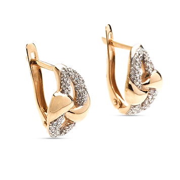 Серьги "бант" золотые с фианитами Серьги "бант" золотые с фианитами