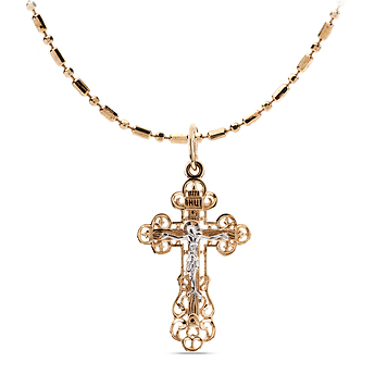 Крест ажурный золотой православный с белым распятием