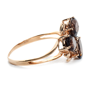 Золотое кольцо с тремя овальными раухтопазами