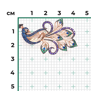 Брошь, красное золото, цветные фианиты