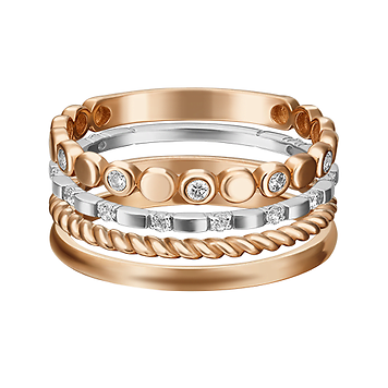 Набор колец, красное и белое золото, б/ц фианиты