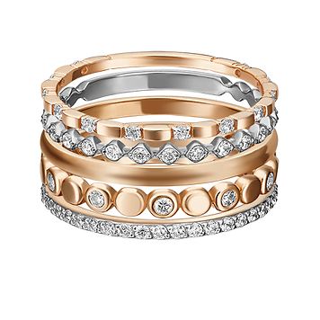 Набор колец, красное и белое золото, б/ц фианиты