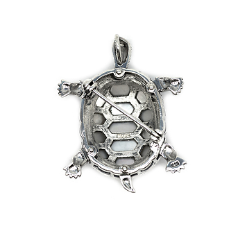 Брошь "черепаха" из капельного серебра с белым перламутром
