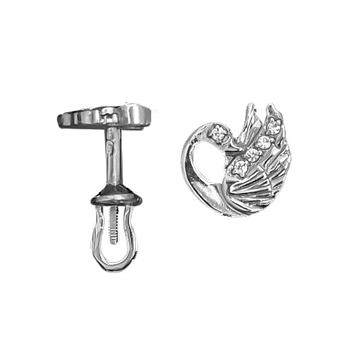 Серебряные родированные гвоздики "Лебедь"