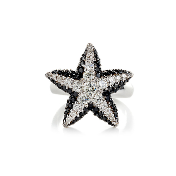 Кольцо "Звезда" с чёрными бриллиантами из белого золота