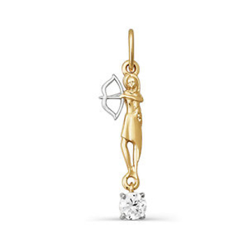 Кулон "Знак зодиака стрелец-девочка" с фианитами из комбинированного золота