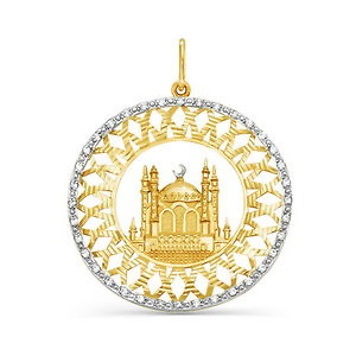 Мусульманский кулон "мечеть" из лимонного золота