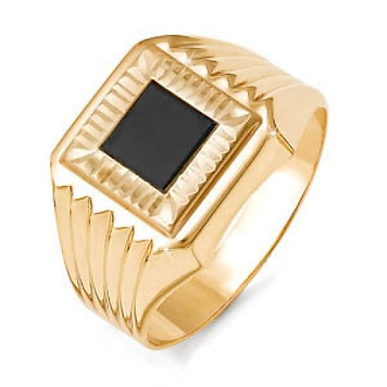 Золотое кольцо печатка с чёрной квадратной вставкой