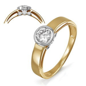 Золотое кольцо с завальцованным круглым фианитом