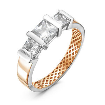 Золотое кольцо с тремя квадратными фианитами