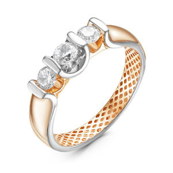 Золотое кольцо с тремя круглыми фианитами