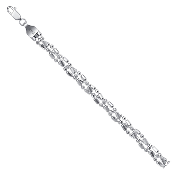 Серебряная родированая плетёная цепь-колье "шарик бочка (точка тире)" с алмазной гранью