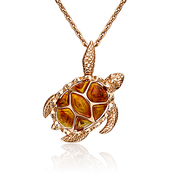 Кулон золотой "Черепаха" с натуральным янтарем