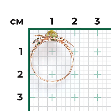 Кольцо, красное золото, хризолит