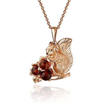 Подвеска, красное золото, янтарь