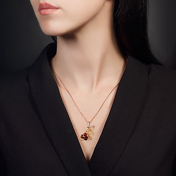 Подвеска, красное золото, янтарь