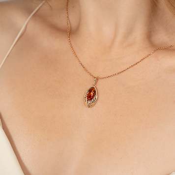 Подвеска, красное золото, янтарь