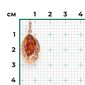Подвеска, красное золото, янтарь