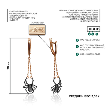 Серьги, красное золото