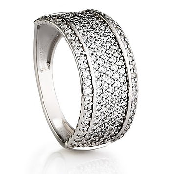 серебро родированное кольцо "многорядная дорожка" с фианитами