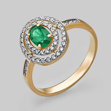 Кольцо, красное золото, халцедон зеленый овал (облагороженный по цвету), фианит