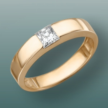 Кольцо, красное золото, б/ц фианиты