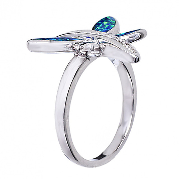 Кольцо серебряное стрекоза с синим опалом