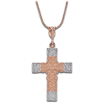 Крест из красного и белого золота с декоративной петелькой