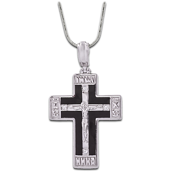 Православный крест из белого золота с черной эмалью