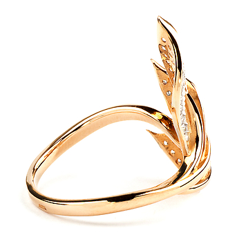 Золотое кольцо "листья" с фианитами