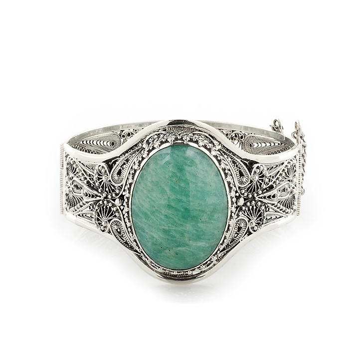 Серебряный браслет с амазонитом ручной работы в технике филигрань Серебряный браслет с амазонитом ручной работы в технике филигрань