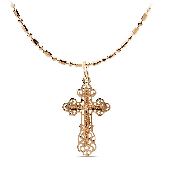 Крест ажурный золотой православный с белым распятием