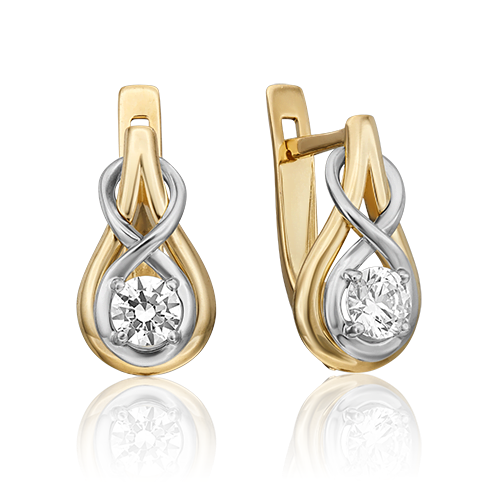 Серьги, белое золото, лимонное золото, б/ц swarovski gems