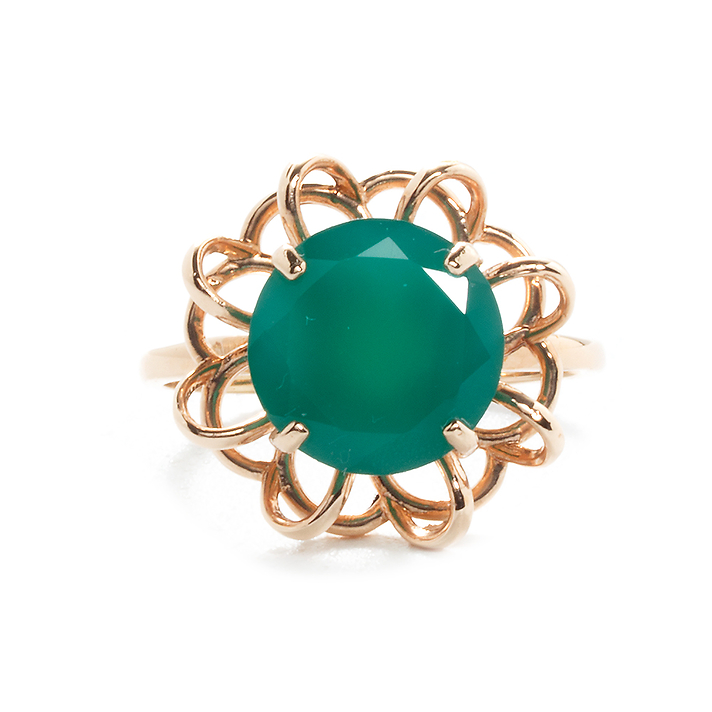 Золотое кольцо с зеленым круглым агатом