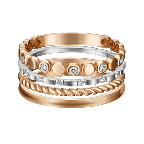 Набор колец, красное и белое золото, б/ц фианиты